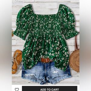 SHEIN curve Floral Green Women's Top (2x)